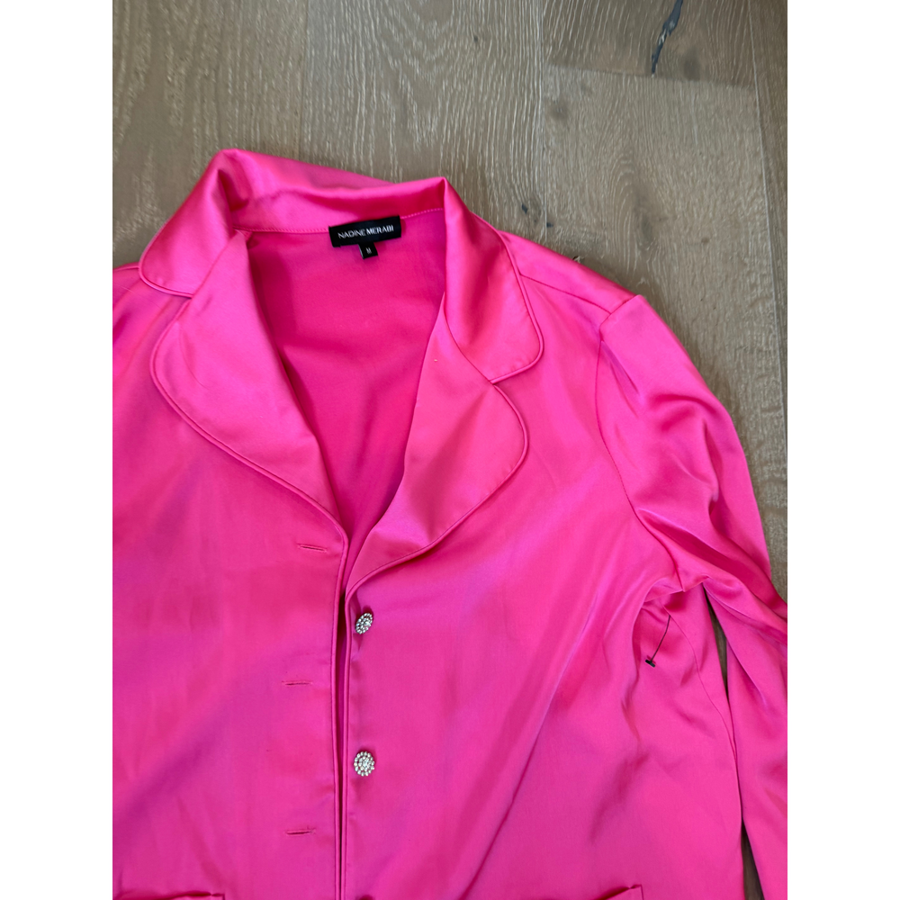 Nadine Merabi Pink Feather Trim Satin top - Picture 2 of 5